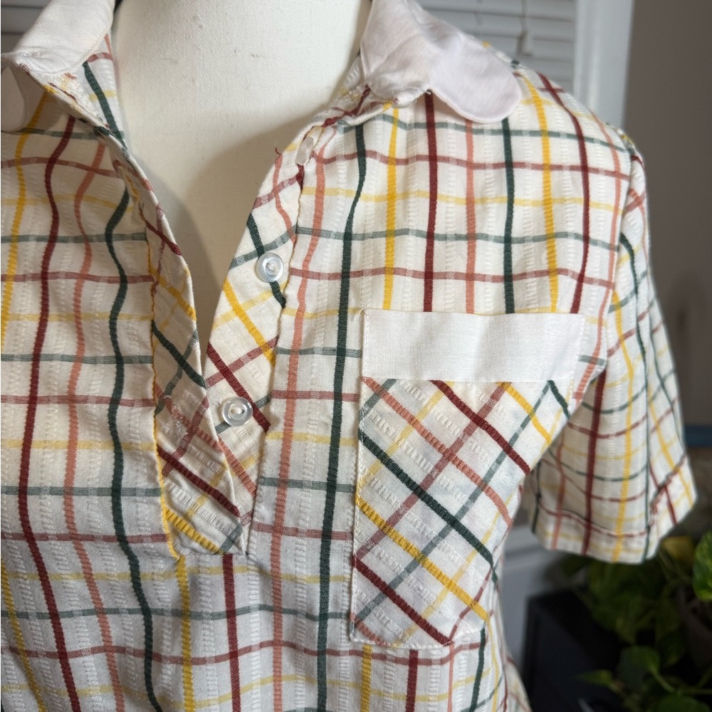 Classic Vintage Polyester Plaid Button-Down Shirt